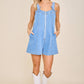 Denim Zip Front Tie Strap Romper – Light Wash