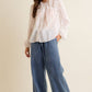 LACE TRIM WIDE LEG ELASTIC MID RISE DENIM PANTS