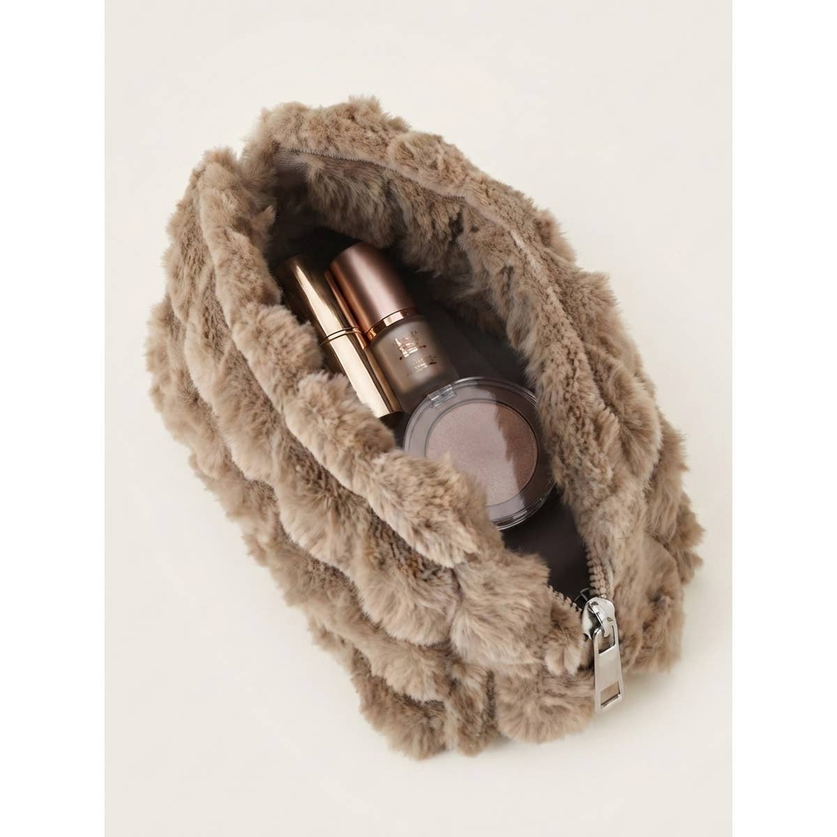 Faux Fur Quilted Cosmetic Pouch