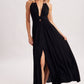 A CRINKLY CREPE DEEP V-NECK HALTER MAXI SUNDRESS