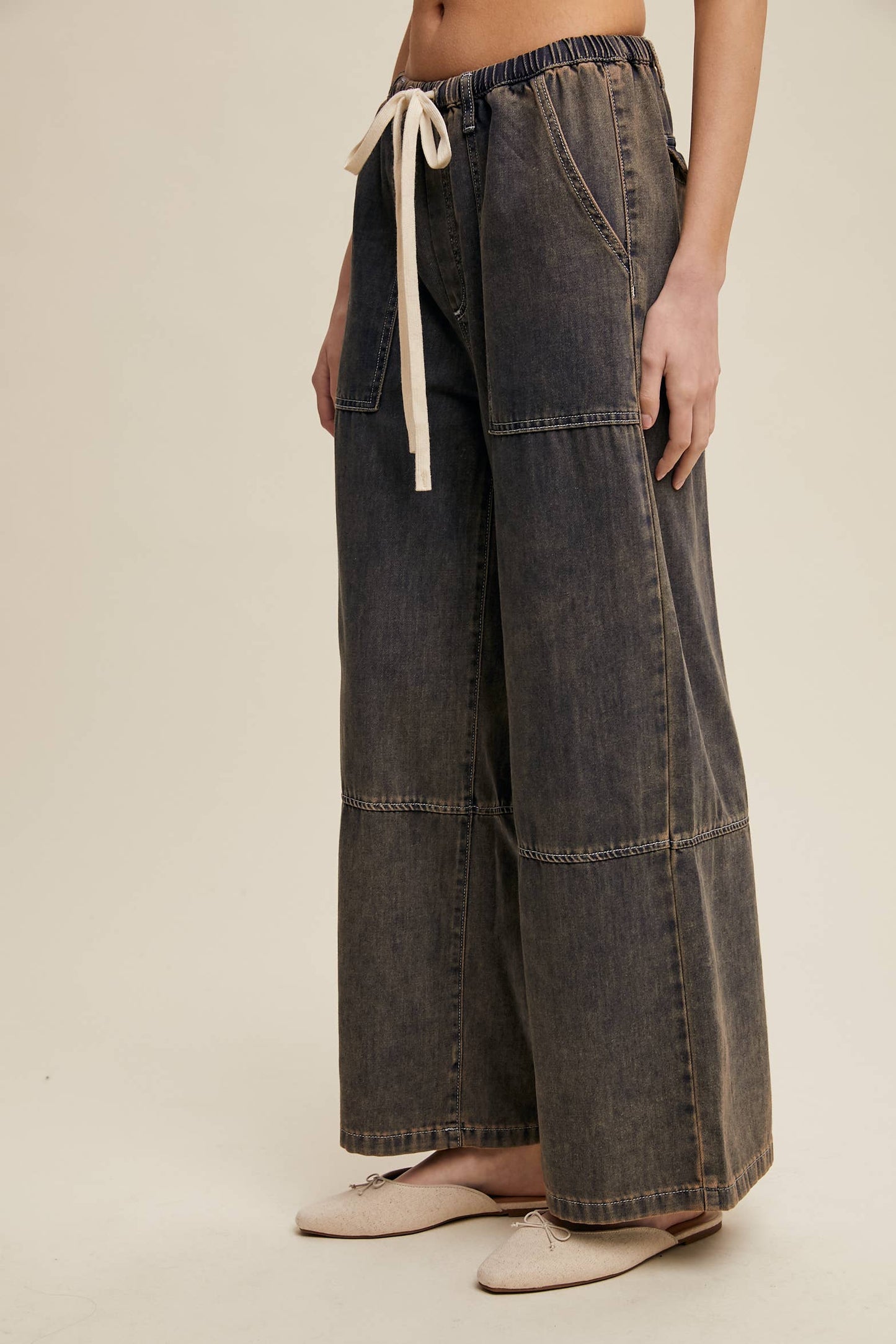 Wide-Leg Denim Drawstring Pants LP0256