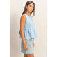 Gingham Sleeveless Peplum Top With Side Ties