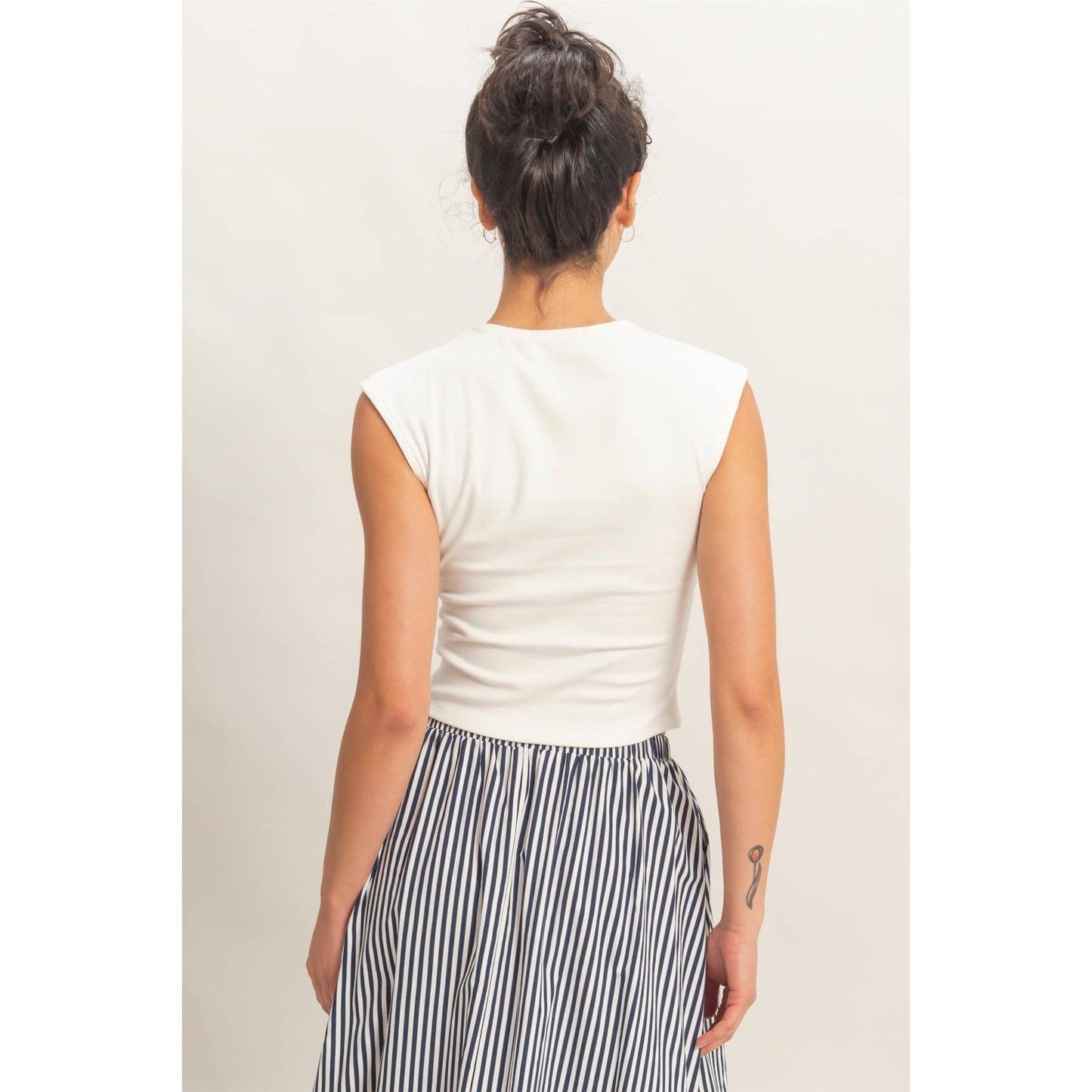 Ruched Waist Cap Sleeve Top