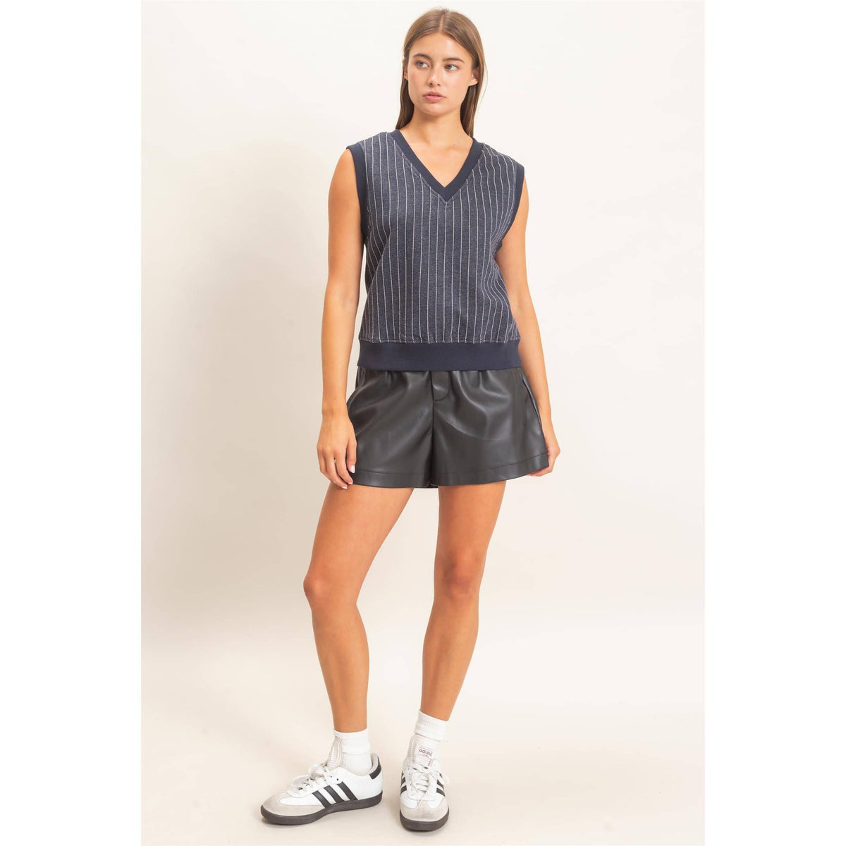 V-Neck Pinstripe Sleeveless Top