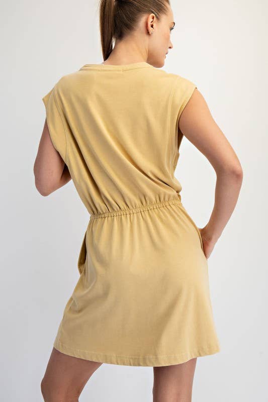 D021237-Sleeveless Mineral Washed Cotton Mini Dress