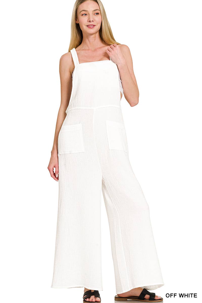 ..Washed Double Gauze Wide Leg Overalls
