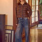 WIDE LEG FLARE WASHED DENIM JEANS WITH SIDE SEAM