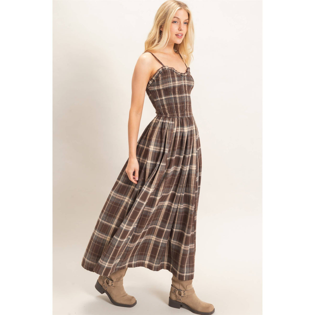 Plaid Smocked Maxi Dress