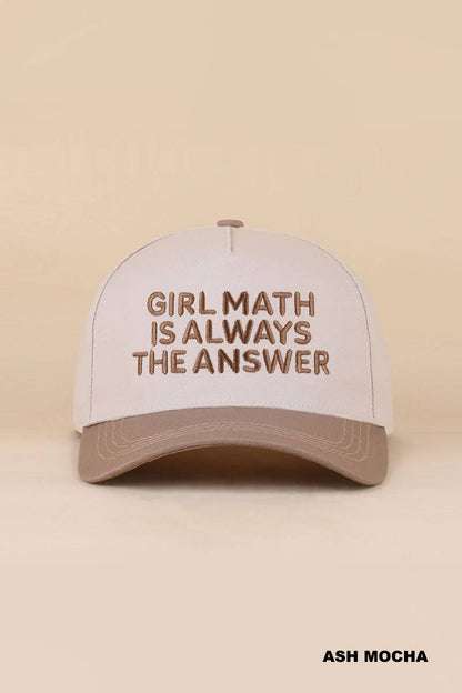 Girl Math Is Always The Answer Two Tone Snapback Hat Zenana Consgt.