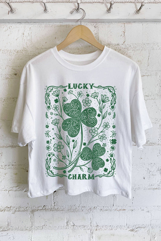 LUCKY CHARM CLOVER GRAPHIC LONG CROP TOP
