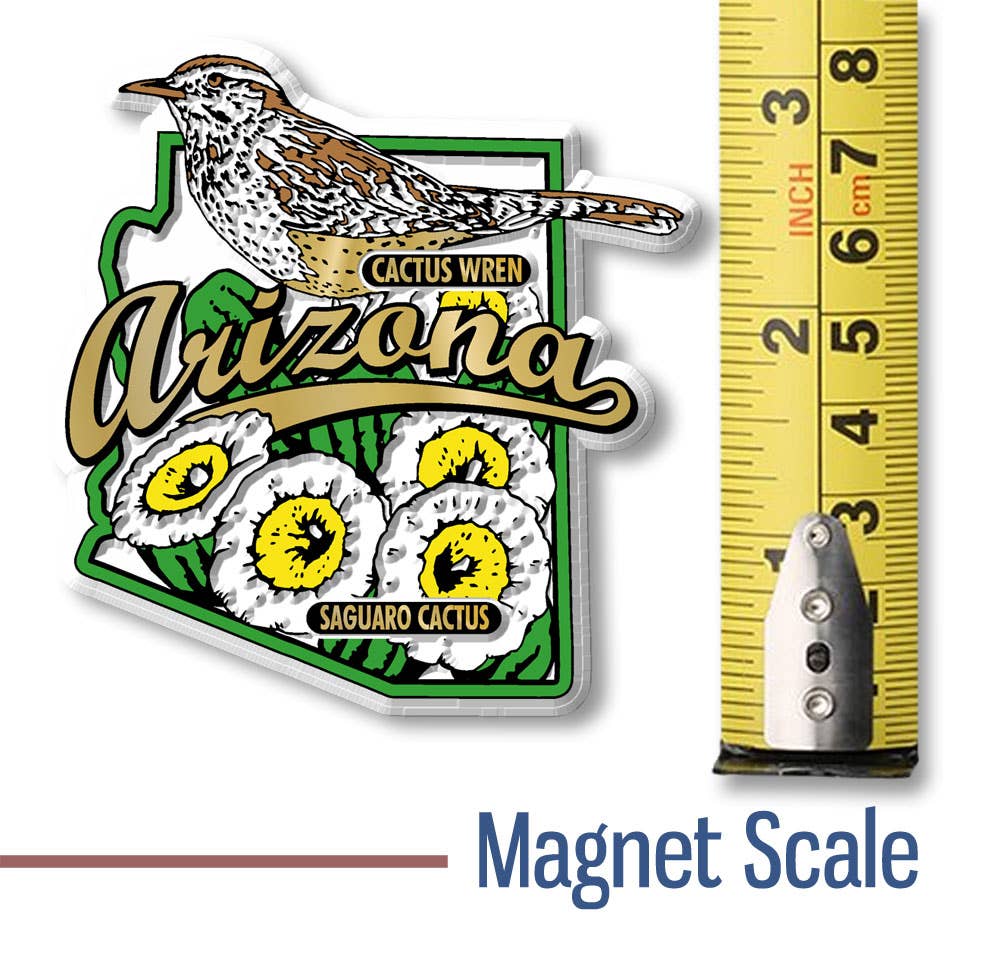 Arizona State Bird and Flower Map Magnet Made in USA