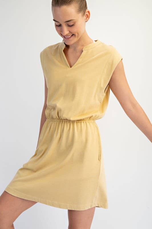 D021237-Sleeveless Mineral Washed Cotton Mini Dress