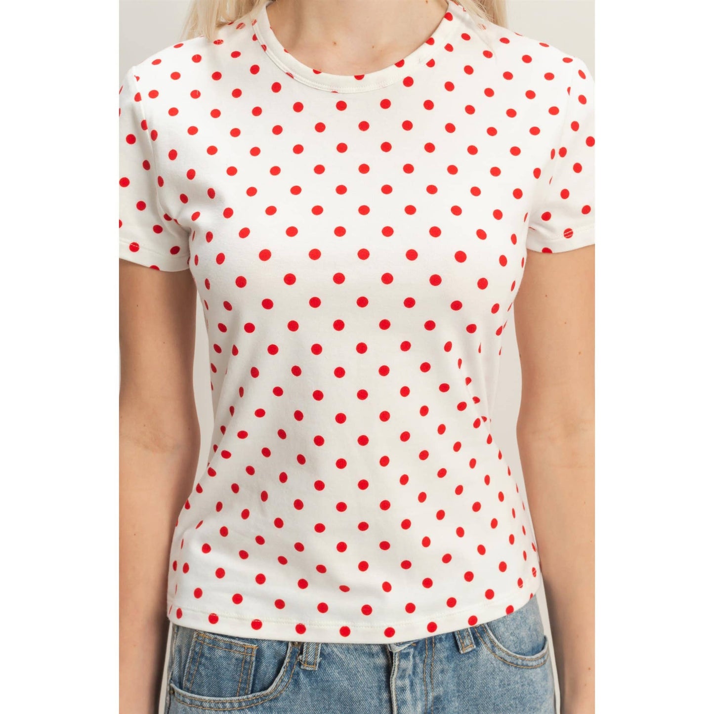 Polka Dot Short Sleeve Crew Neck Top
