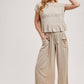 RELAXED KNIT SMOCKED TOP AND WIDE PANTS SET
