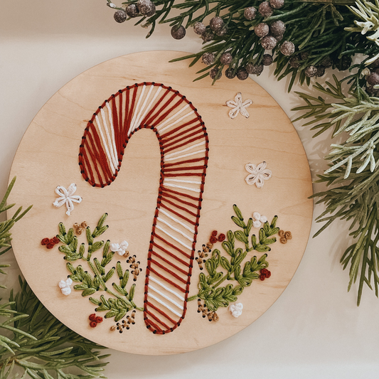Floral Candy Cane Embroidery Kit Christmas Holiday DIY Craft