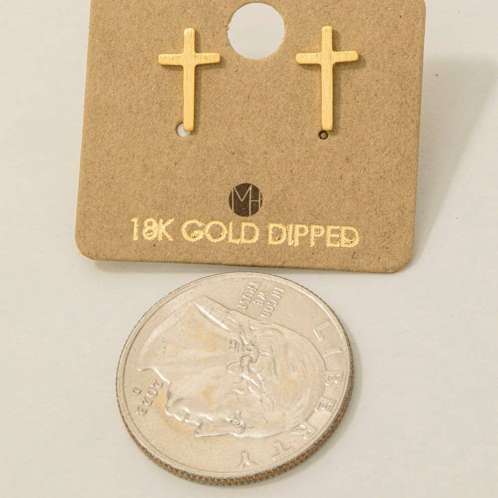 Gold Dipped Mini Cross Post Stud Earrings