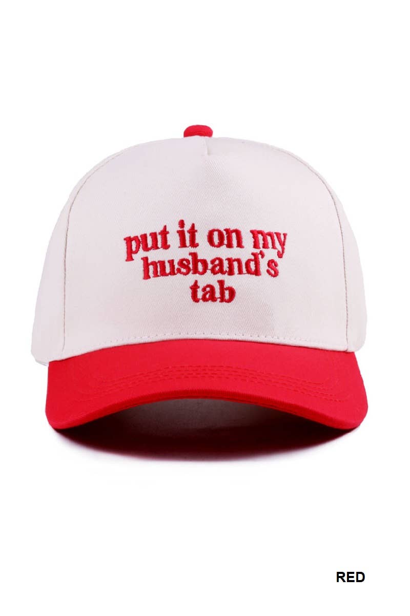 `Put It On My Husband's Tab Two Tone Canvas Cap