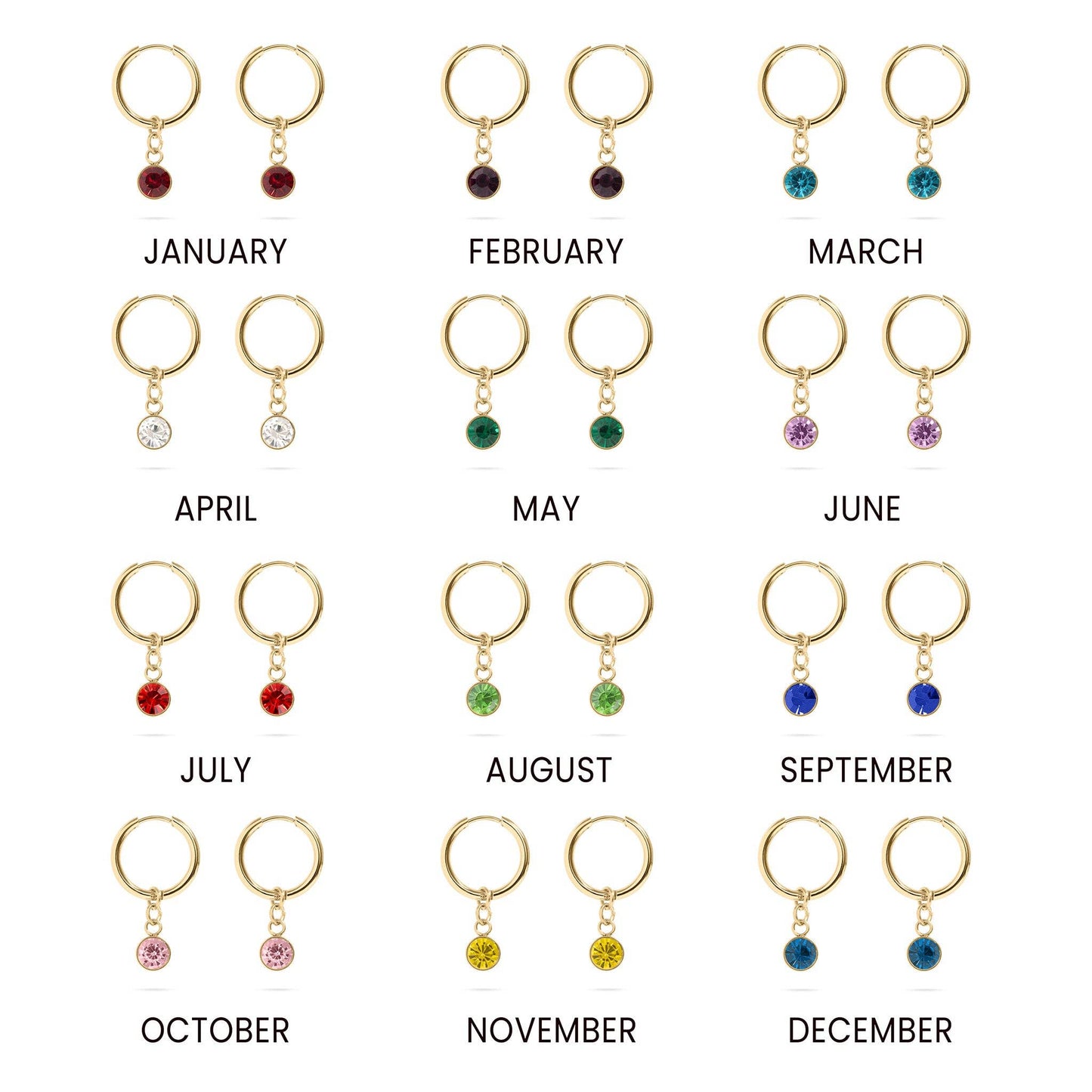 18K Gold PVD Birthstone Huggie Charm Earrings
