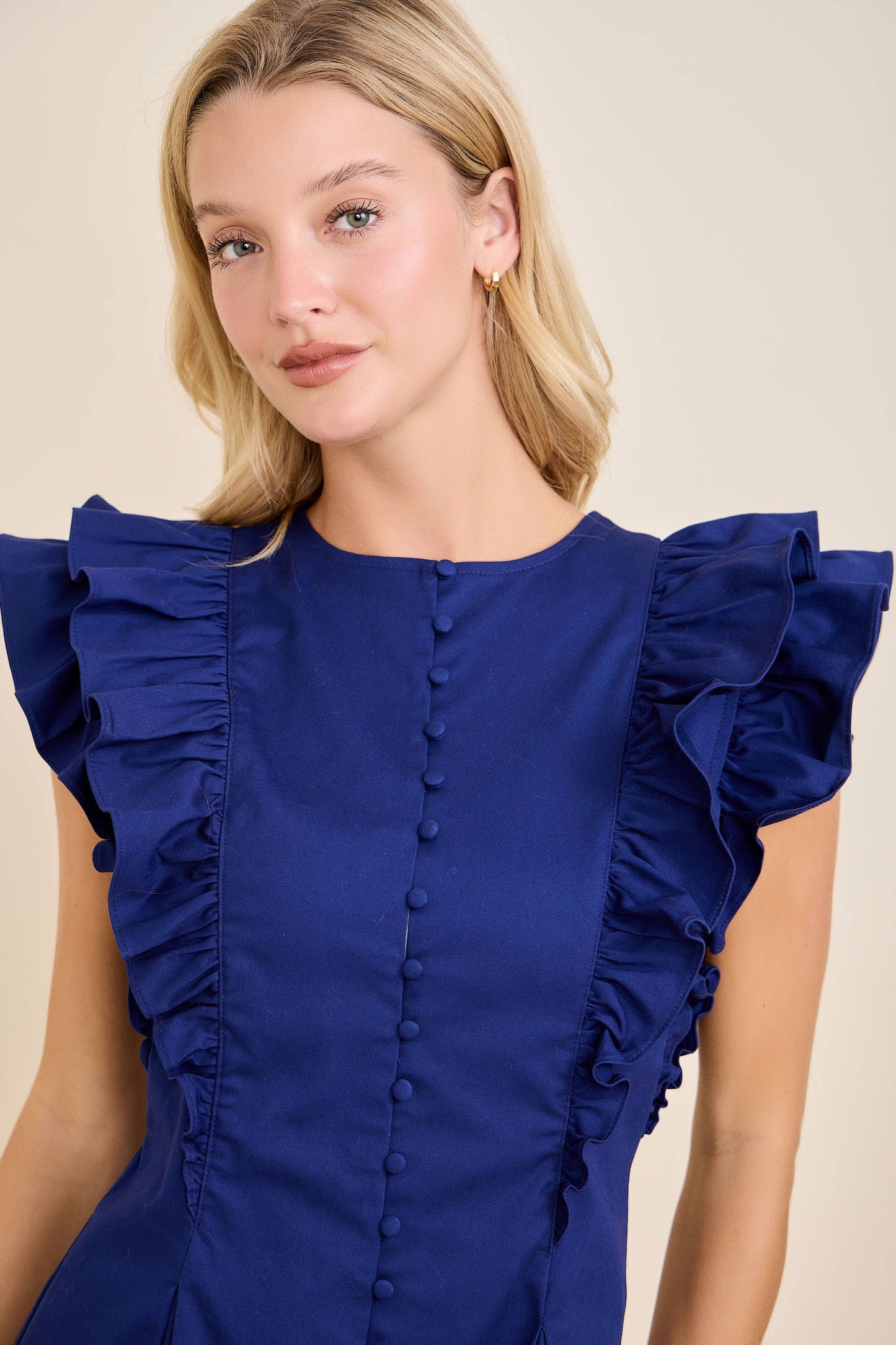 Ruffle Sleeve Button Front Romper