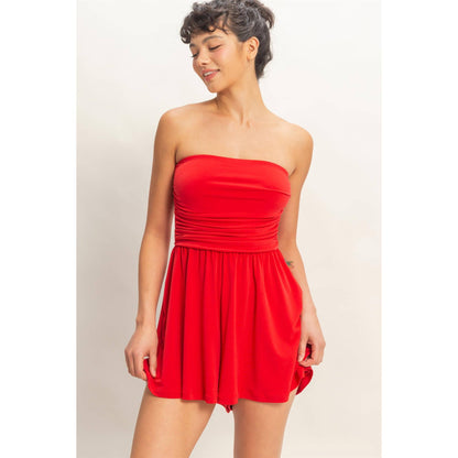 Strapless Shirred Waist Romper