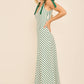 A-line long midi cotton knit dress with stripe