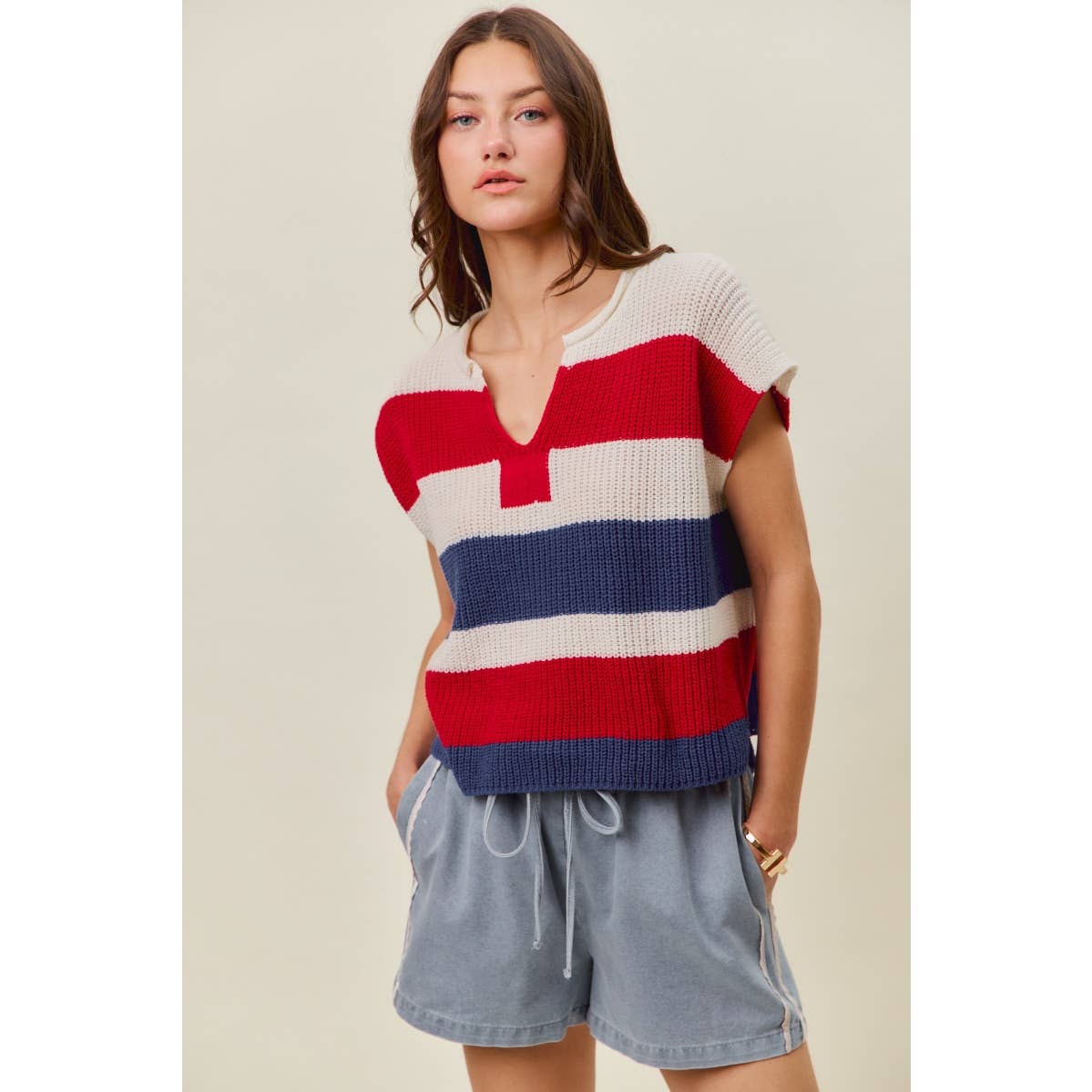 SIDE LACE DETAIL DENIM PULL ON SHORTS
