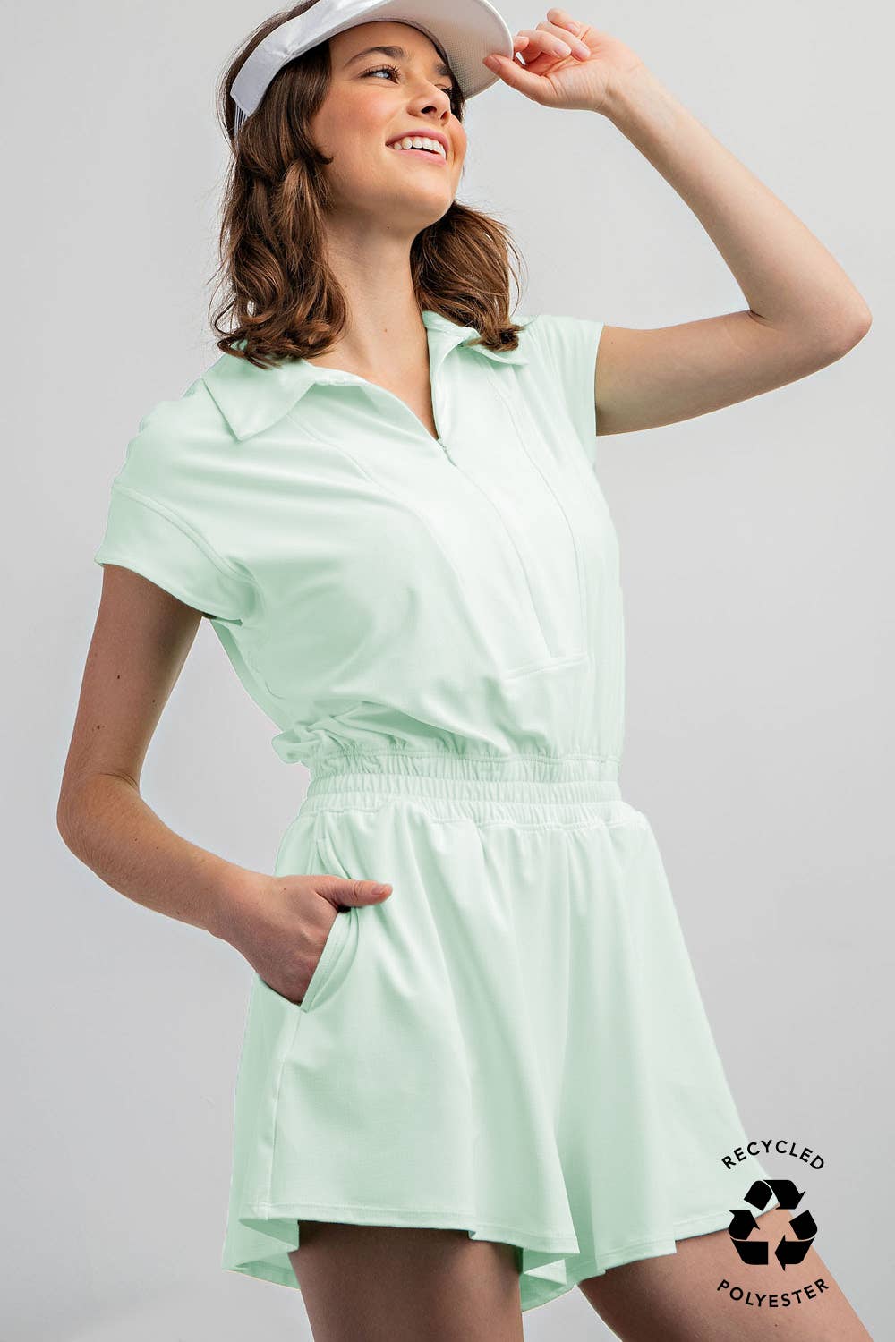 BUTTER SHORT SLEEVE QUARTER ZIP ROMPER
