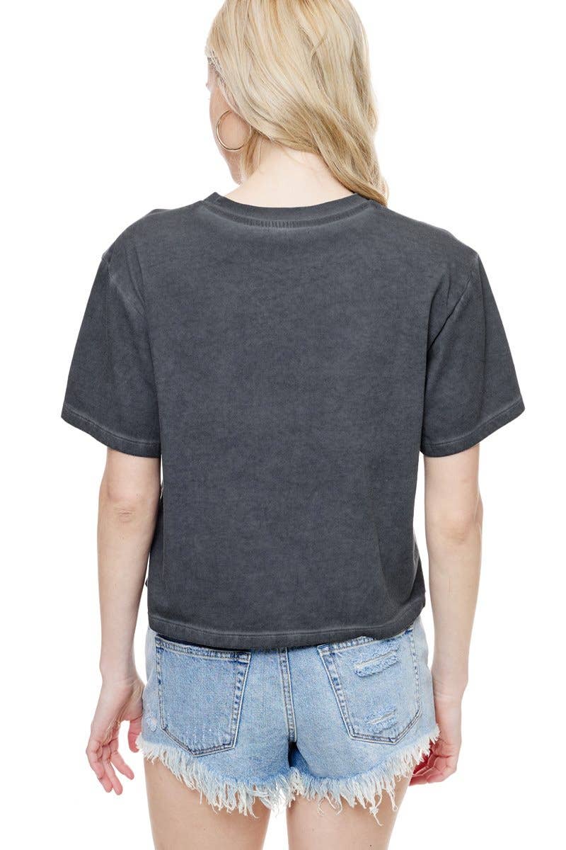 PUFF' Cow Skull Graphic S/S Lunar Dye Faux Crop