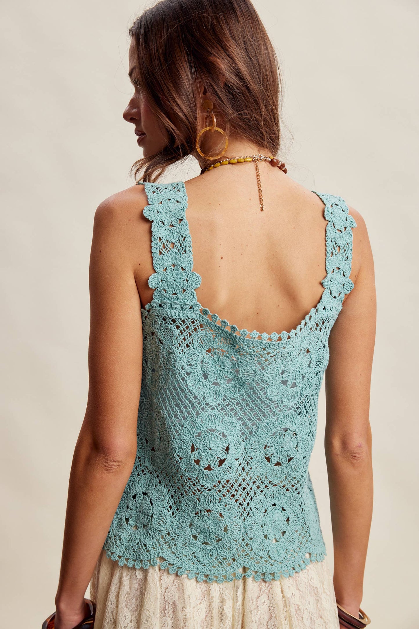 Crochet Lace Square Neck Tank Top LCR0117