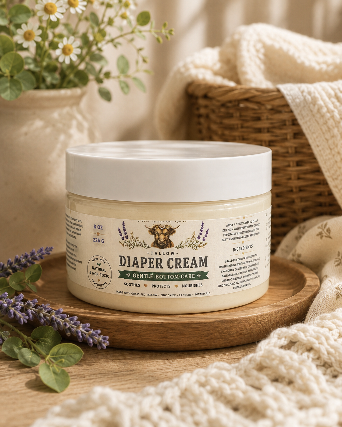 Grass-fed Tallow Diaper Cream| Natural Baby Rash Cream | Multi-purpose Skin Barrier