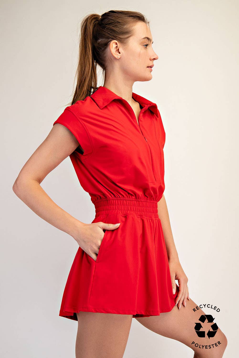 BUTTER SHORT SLEEVE QUARTER ZIP ROMPER