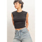Ruched Waist Cap Sleeve Top