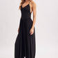 V-NECK RELAXED FLOWY LEGS JUMPSUIT CRISS-CROSS OPEN BACK