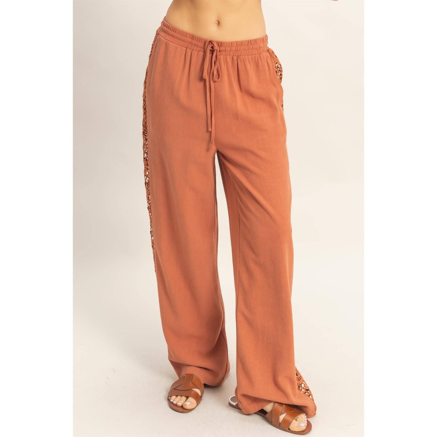 Lace Trim Wide Leg Pants
