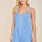 Denim Zip Front Tie Strap Romper – Light Wash