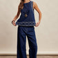 Embroidered Denim Tank & Wide-Leg Pants Set