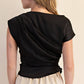 Boat Neck Waist Tie Blouse