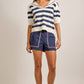 Nautical Contrast Stitch High-Waist Shorts