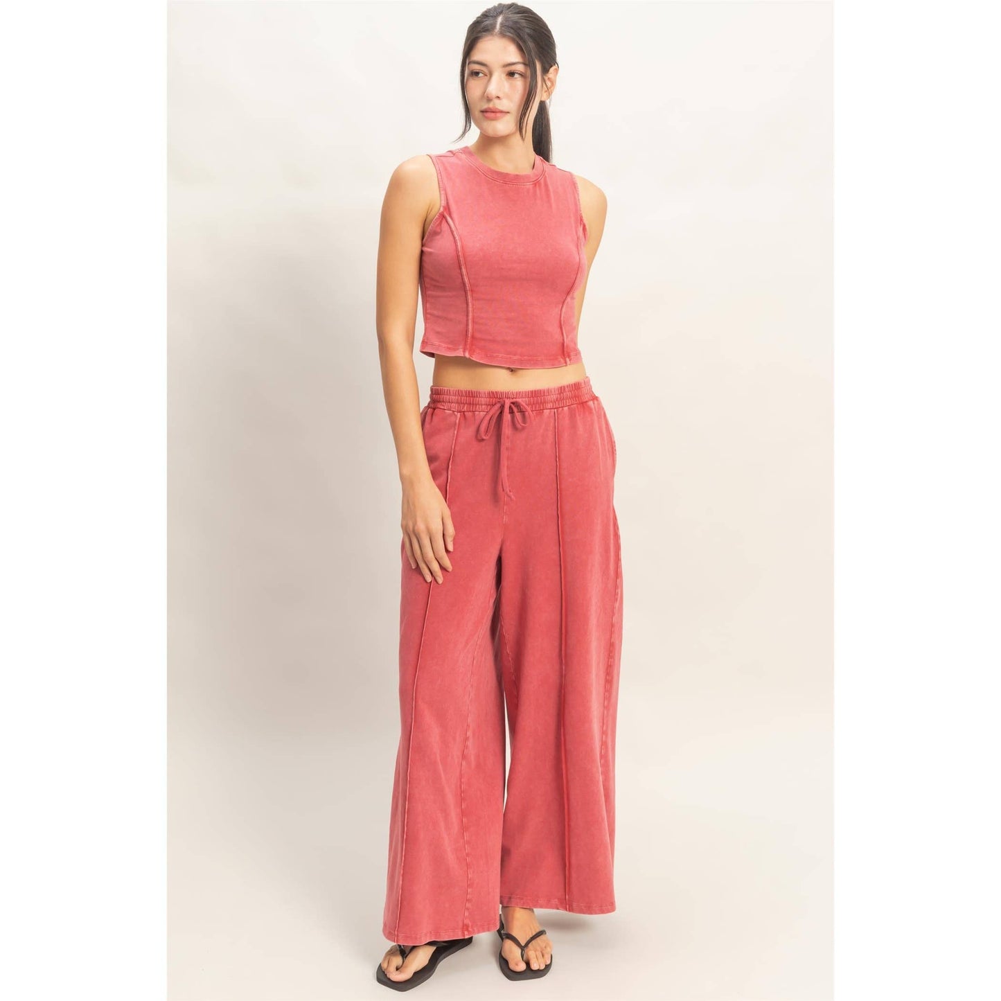 Mineral Washed Sleeveless Top & Wide Leg Pants Set