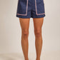 Nautical Contrast Stitch High-Waist Shorts