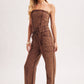 WASHED STRAPLESS SMOCKED WAIST DRAWSTRING JUMPSUIT