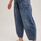 DENIM MID-WAIST DRAWSTRINGS BARREL JEANS