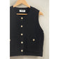Textured Button-Front Vest With Pocket