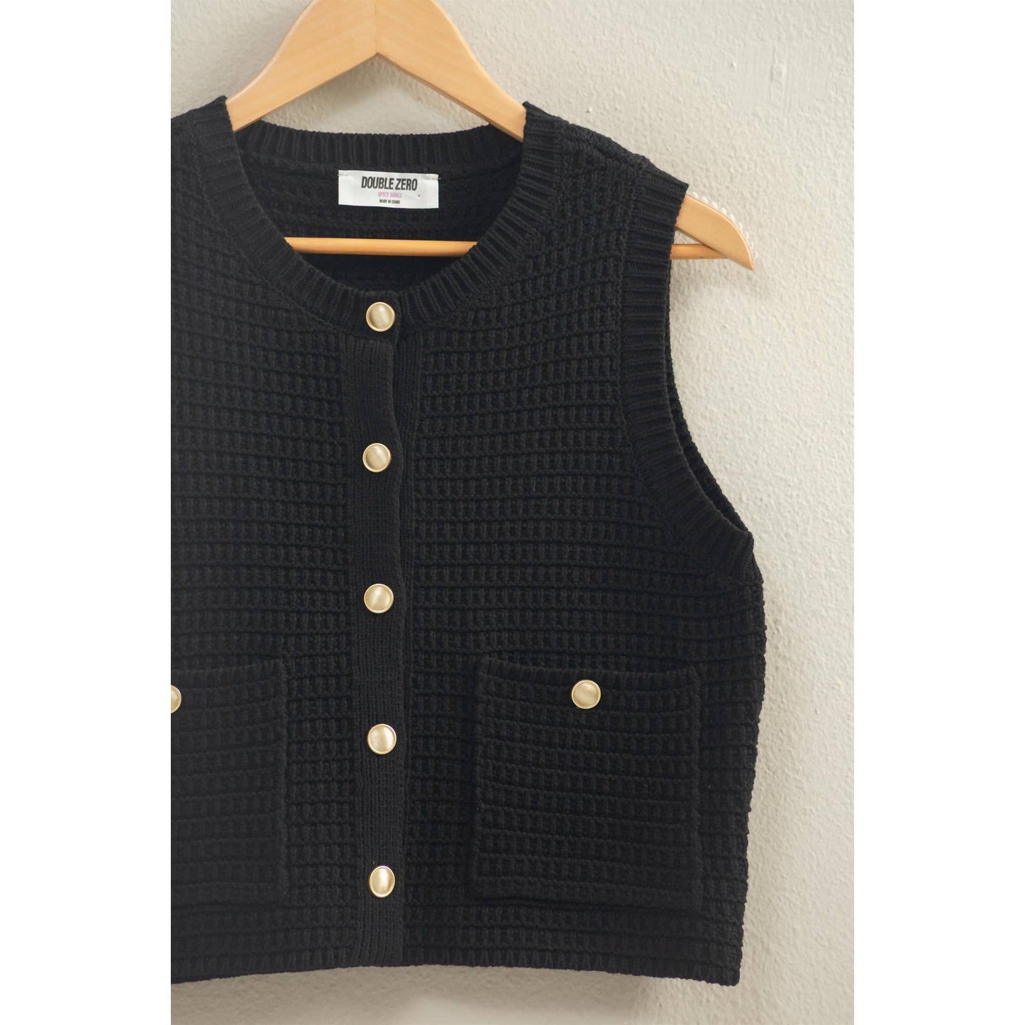 Textured Button-Front Vest With Pocket