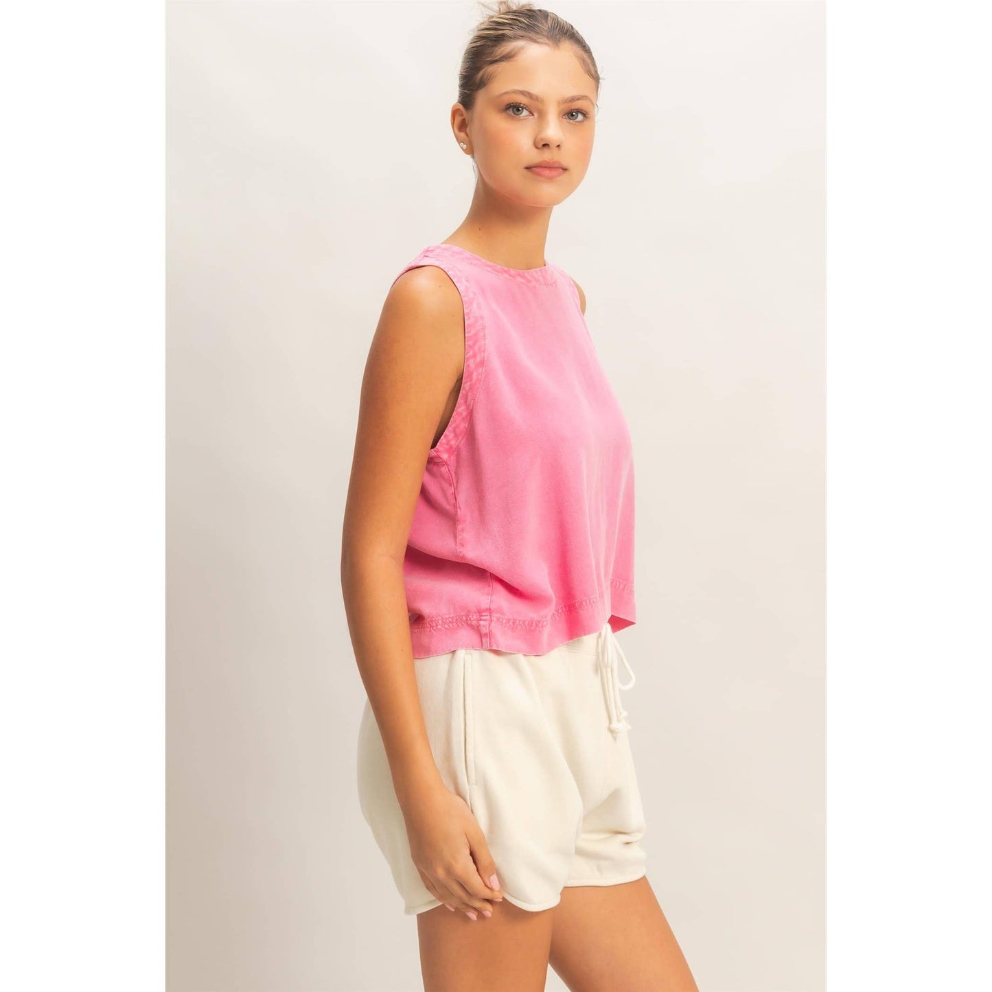 Mineral Wash Button Back Sleeveless Top