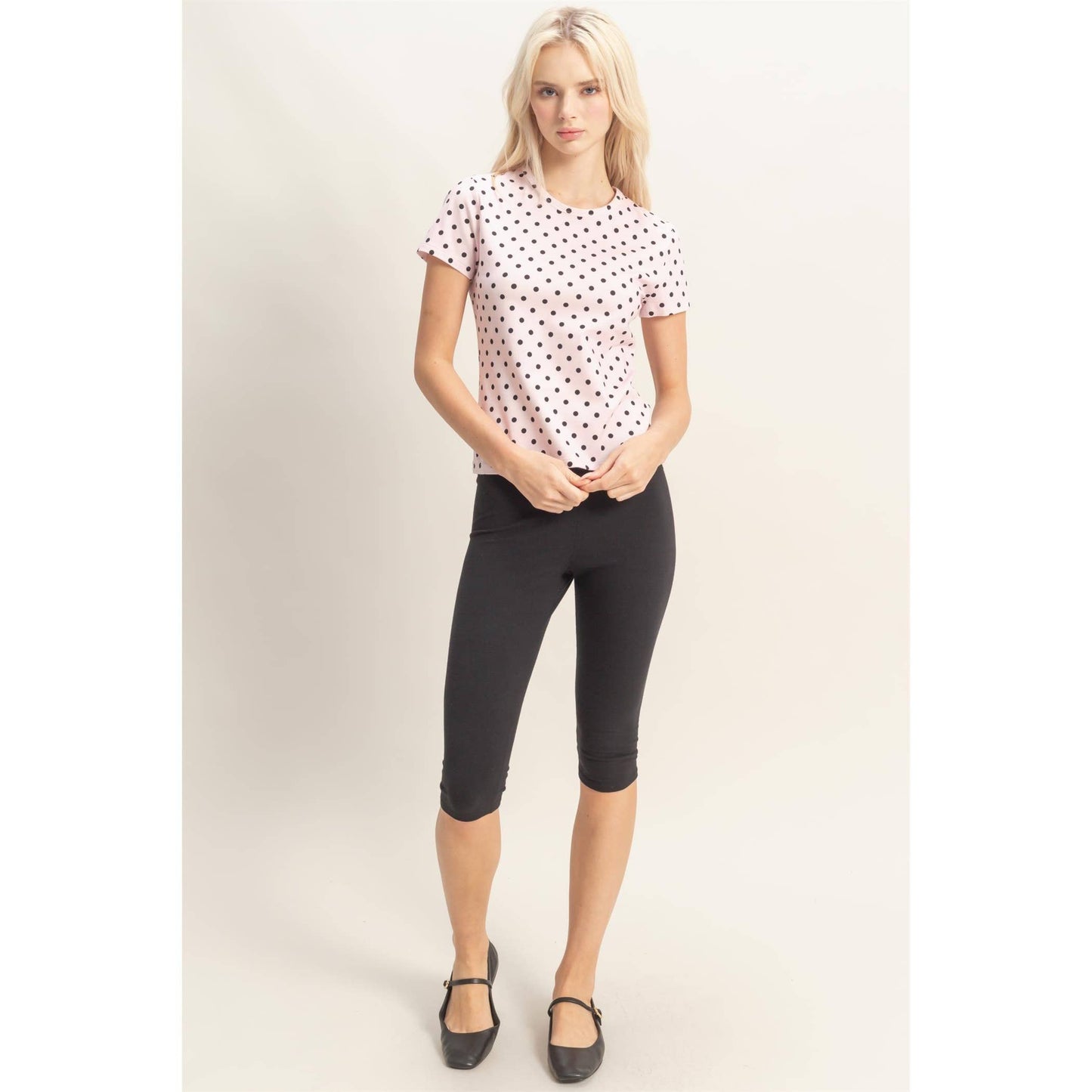 Polka Dot Short Sleeve Crew Neck Top