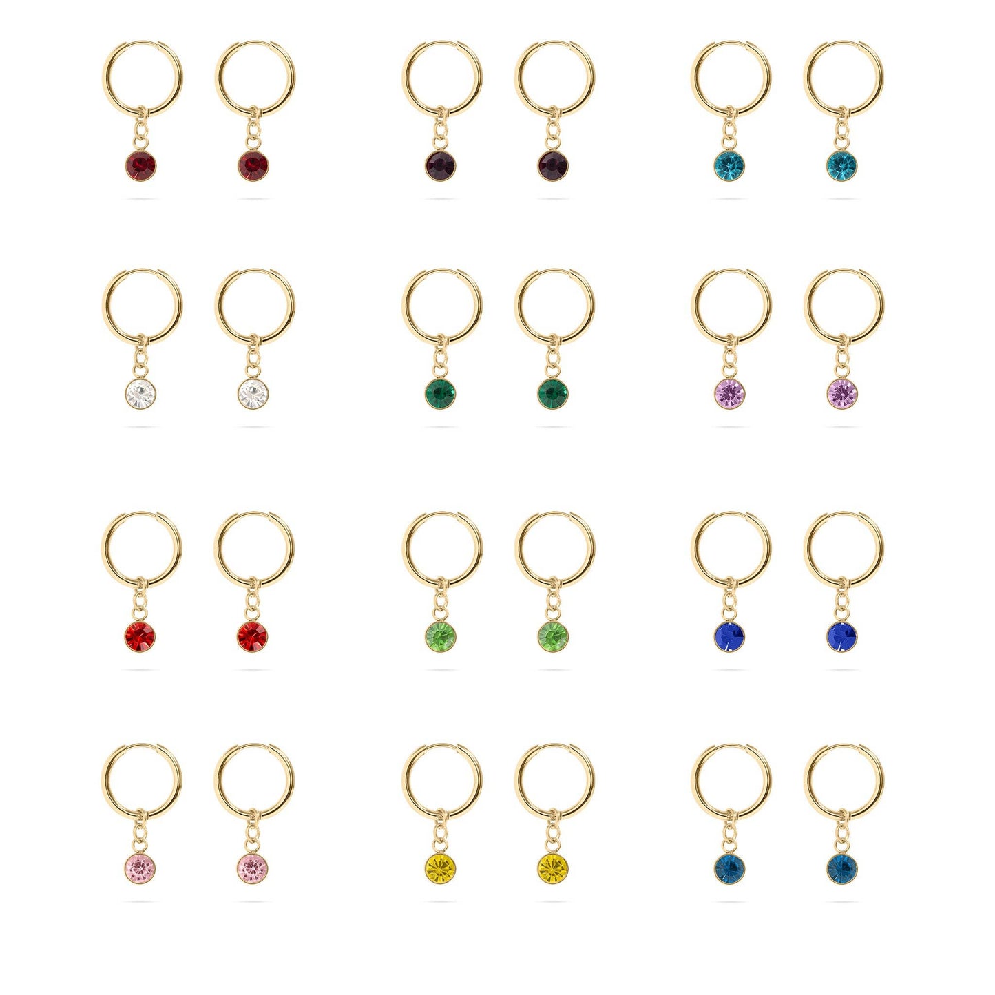 18K Gold PVD Birthstone Huggie Charm Earrings