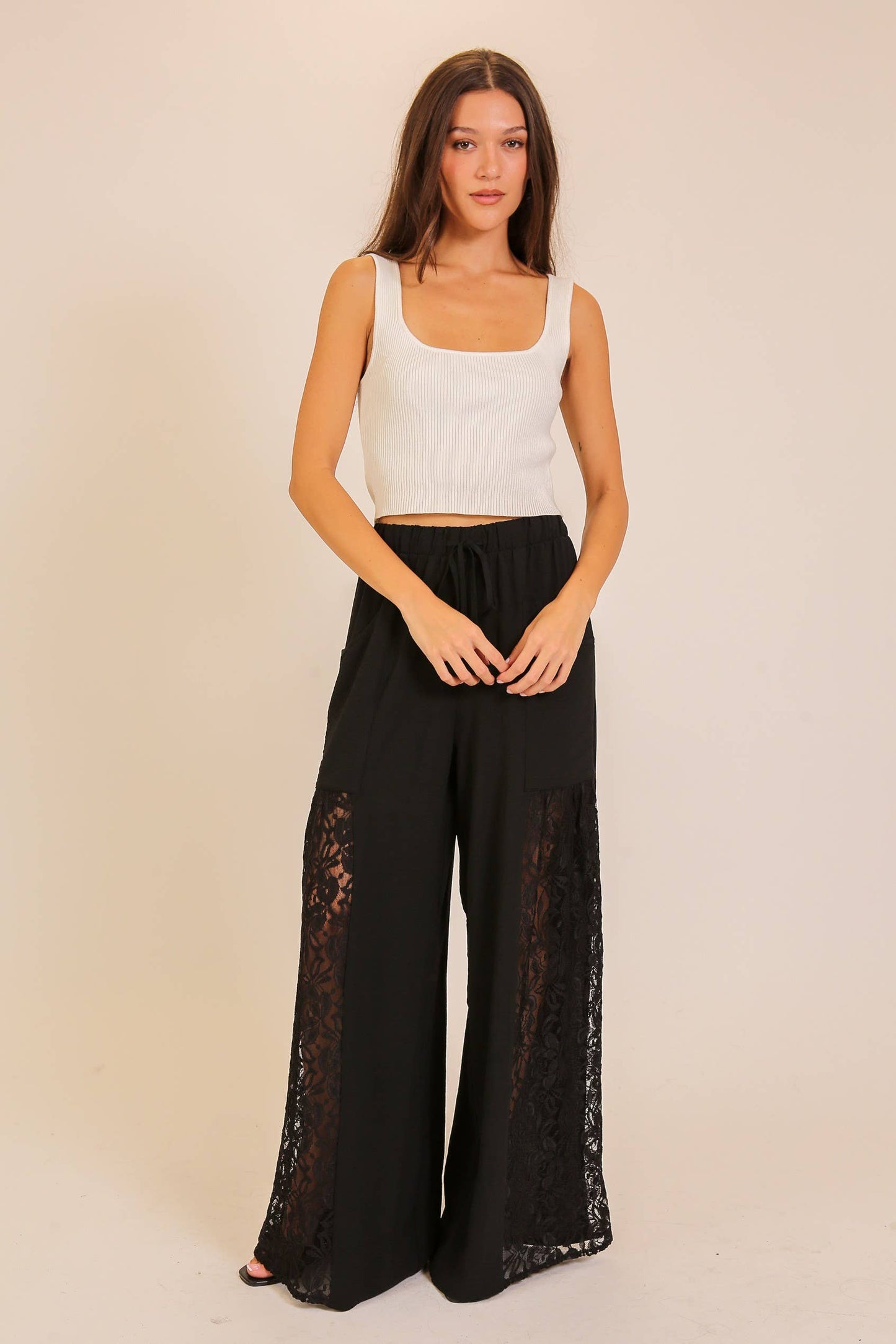Wide Leg Lace Panel Pants