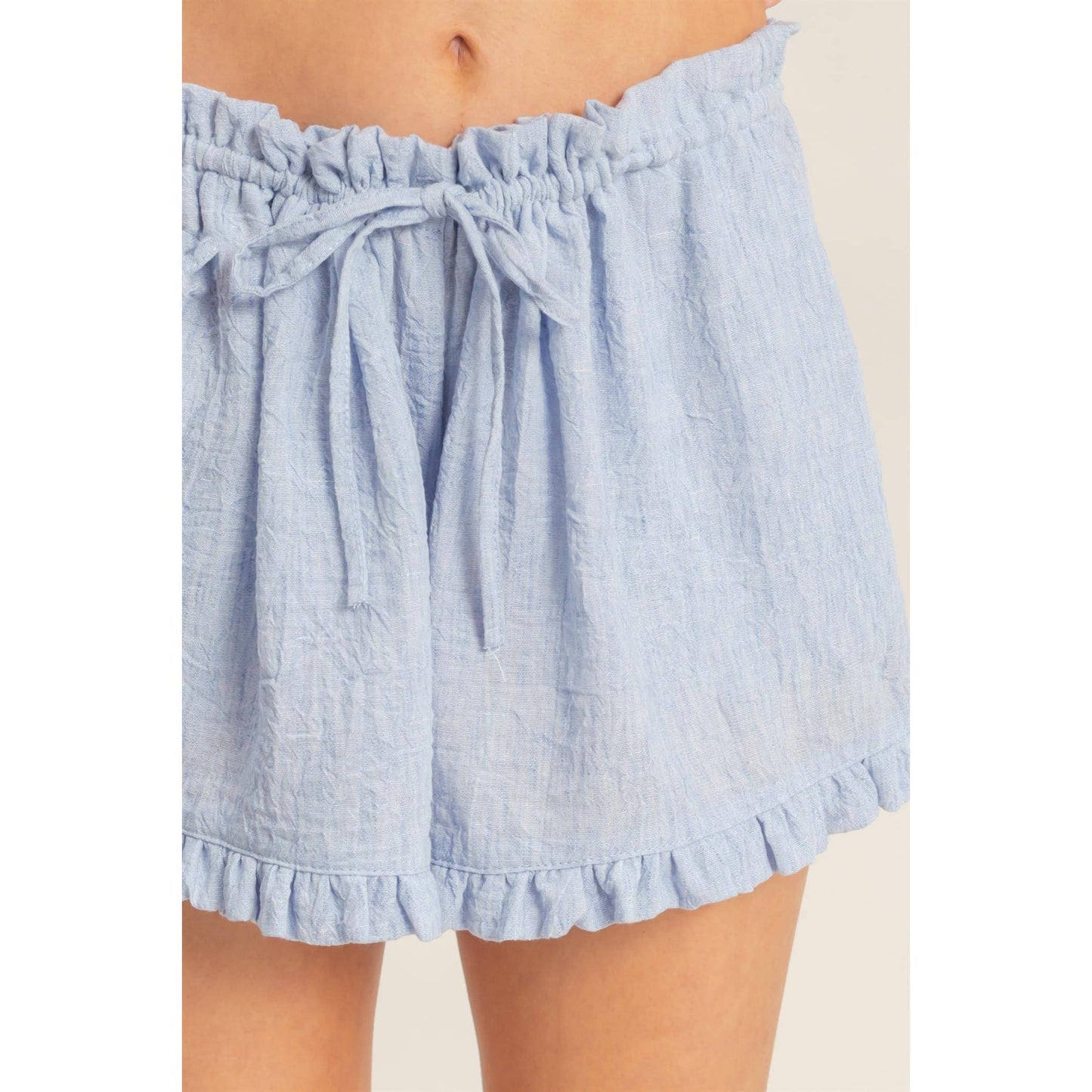 Ruffle Trim Drawstring Shorts