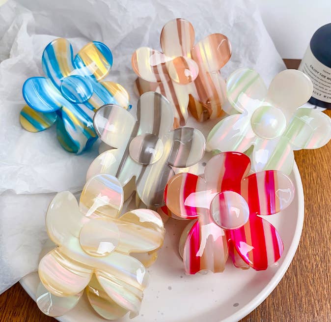 FLOWER STRIPE CELLULOSE HAIR CLAW CLIPS | 40H609